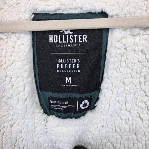 Hollister Jacket Womens Medium Puffer Hooded Sherpa Lined Recycled Fill Warm - Picture 11 of 13